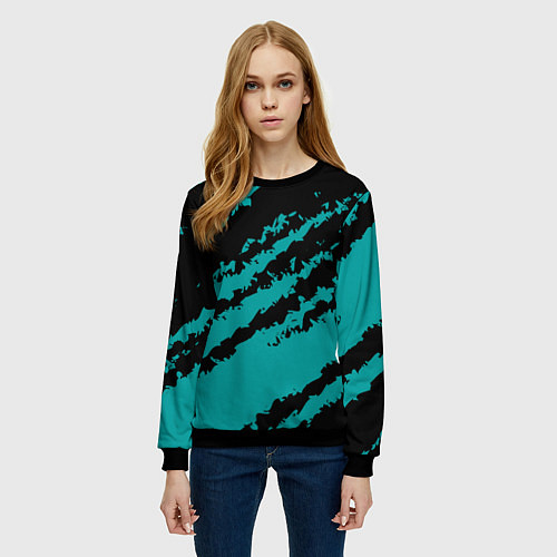 Женский свитшот The color is black and light blue / 3D-Черный – фото 3
