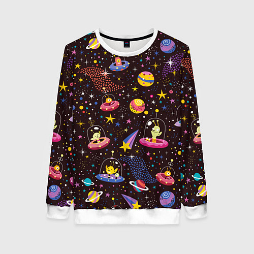 Женский свитшот Мультяшные космические обитатели / 3D-Белый – фото 1