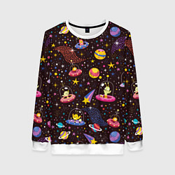 Свитшот женский Мультяшные космические обитатели, цвет: 3D-белый