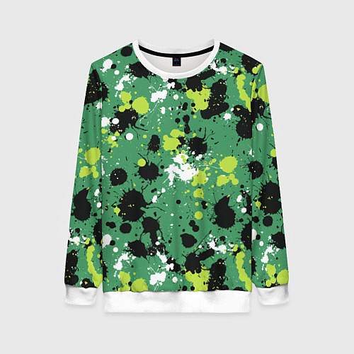 Женский свитшот Кляксы на зелёном / 3D-Белый – фото 1