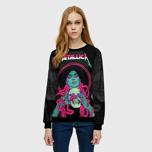 Женский свитшот Metallica - witch with the skull / 3D-Черный – фото 3