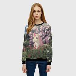 Свитшот женский Единорог на фоне сирени, цвет: 3D-черный — фото 2