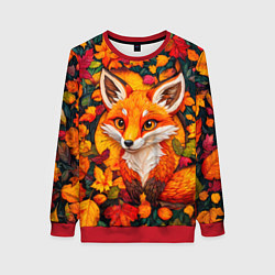 Свитшот женский Лисенок в осенних листьях, цвет: 3D-красный