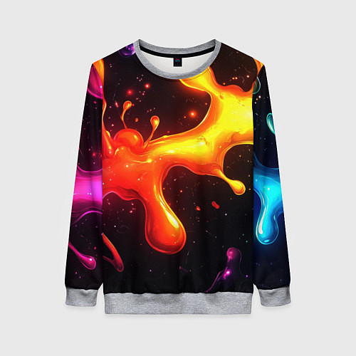 Женский свитшот Радужные кляксы на черном фоне / 3D-Меланж – фото 1