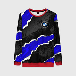 Свитшот женский BMW - синие разрывы, цвет: 3D-красный