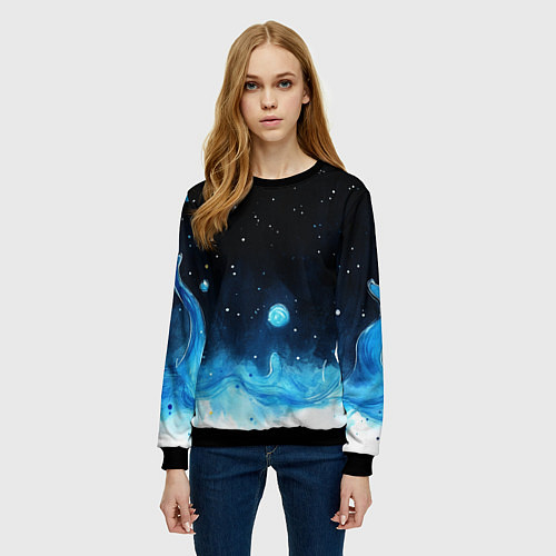 Женский свитшот Синяя светящееся краска / 3D-Черный – фото 3