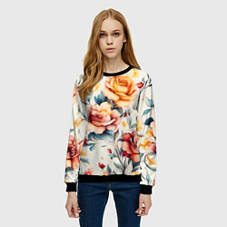 Свитшот женский Паттерн с переплетением цветов, цвет: 3D-черный — фото 2