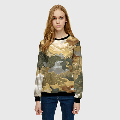 Женский свитшот Золотистый камуфляж / 3D-Черный – фото 3