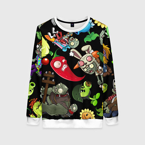 Женский свитшот Растения против зомби персонажи на черном / 3D-Белый – фото 1
