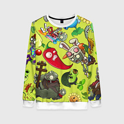 Свитшот женский Растения против зомби с героями, цвет: 3D-белый