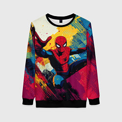 Свитшот женский Человек паук висит на паутине, цвет: 3D-черный