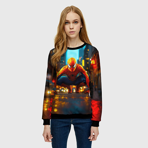 Женский свитшот Человек паук на старте / 3D-Черный – фото 3
