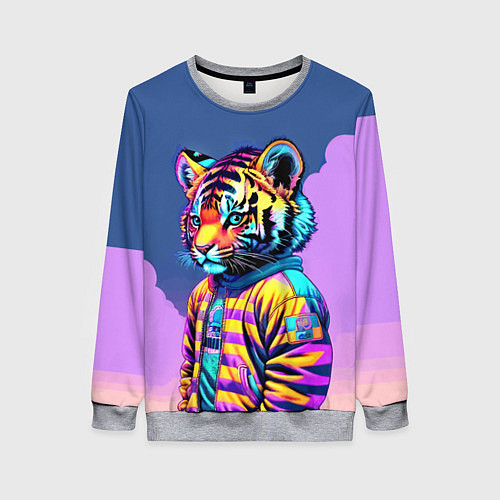 Женский свитшот Cool tiger cub - pop art / 3D-Меланж – фото 1