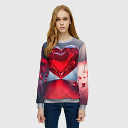 Свитшот женский Хрустальное красное сердце на сером фоне с боке, цвет: 3D-меланж — фото 2