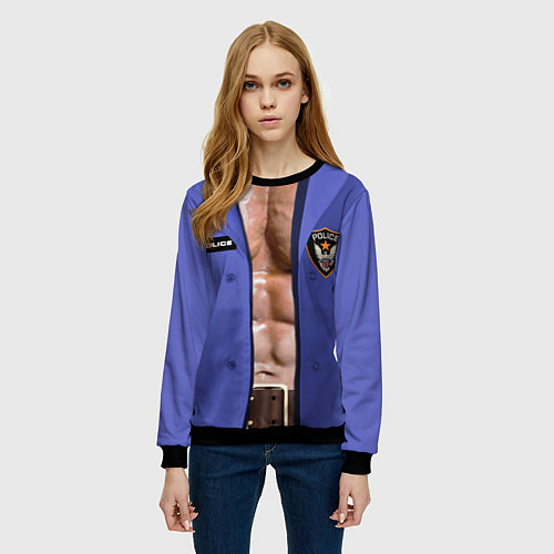 Женский свитшот Костюм полицейского с накаченным торсом / 3D-Черный – фото 3