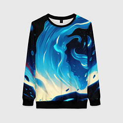 Свитшот женский Бело-синее пламя из абстрактных красок, цвет: 3D-черный