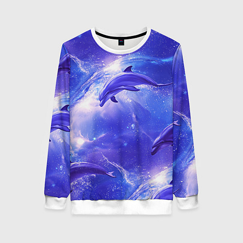 Женский свитшот Дельфины в волшебном море паттерн / 3D-Белый – фото 1