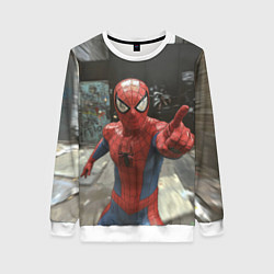 Свитшот женский Человек паук предупреждает, цвет: 3D-белый