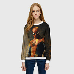 Свитшот женский Человек-паук портрет, цвет: 3D-белый — фото 2