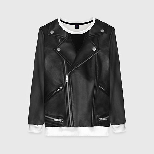 Женский свитшот Кожаная куртка косуха / 3D-Белый – фото 1