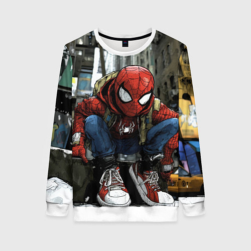 Женский свитшот Человек-паук в больших кедах / 3D-Белый – фото 1