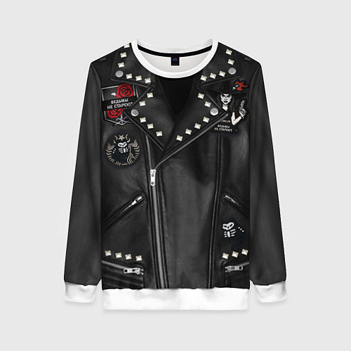 Женский свитшот Ведьмы не стареют косуха с нашивками / 3D-Белый – фото 1