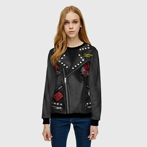 Женский свитшот Косуха с нашивкой самурая киберпанк / 3D-Черный – фото 3