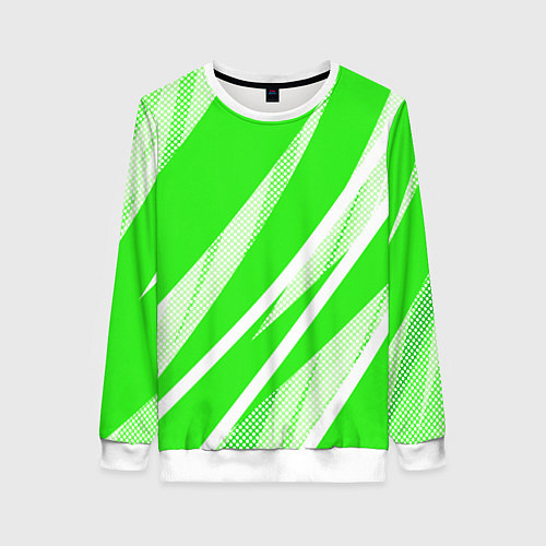 Женский свитшот Яблочный зелёный абстракция с полосами / 3D-Белый – фото 1