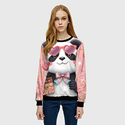 Свитшот женский Панда в очках с подарками и с цветами на 8 марта, цвет: 3D-черный — фото 2