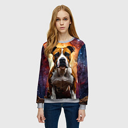 Свитшот женский Американский стаффордширский терьер в космосе, цвет: 3D-меланж — фото 2
