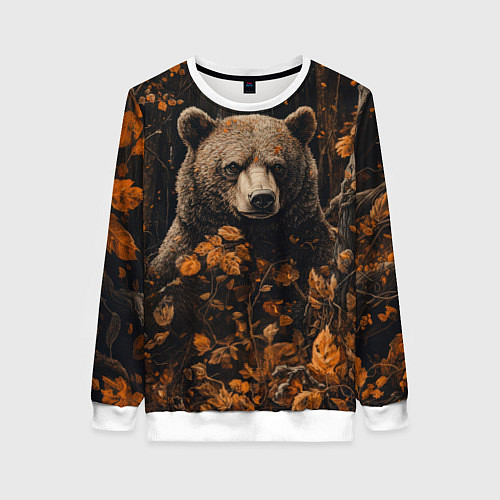 Женский свитшот Медведь в лесной чаще / 3D-Белый – фото 1