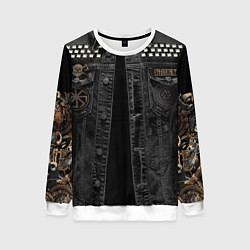 Свитшот женский Джинсовка с славянским викингом и татуировками, цвет: 3D-белый