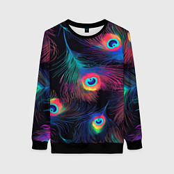 Свитшот женский Павлиньи перья - разные оттенки, цвет: 3D-черный