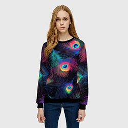 Свитшот женский Павлиньи перья - разные оттенки, цвет: 3D-черный — фото 2
