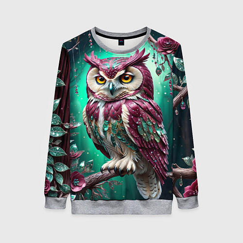 Женский свитшот Волшебная сова в самоцветном лесу / 3D-Меланж – фото 1