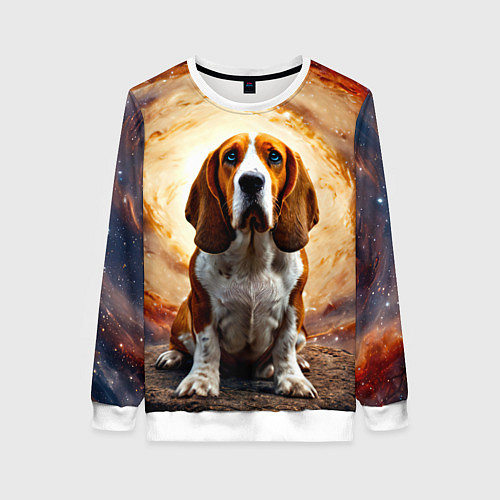 Женский свитшот Бассет-хаунд в космосе / 3D-Белый – фото 1