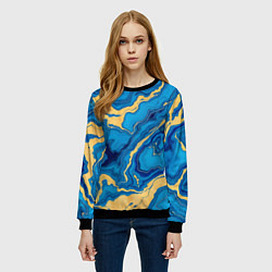 Свитшот женский Синий мрамор с золотом, цвет: 3D-черный — фото 2