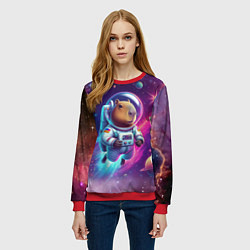 Свитшот женский Космонавт капибара в неоновом космосе, цвет: 3D-красный — фото 2