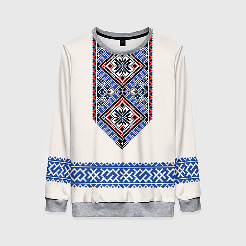 Женский свитшот Славянская вышиванка - узор обережник / 3D-Меланж – фото 1