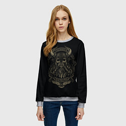 Свитшот женский Вальхалла воина - череп с топорами, цвет: 3D-меланж — фото 2