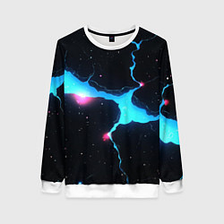 Свитшот женский Голубой разлом в черной текстуре, цвет: 3D-белый