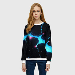 Свитшот женский Голубой разлом в черной текстуре, цвет: 3D-белый — фото 2