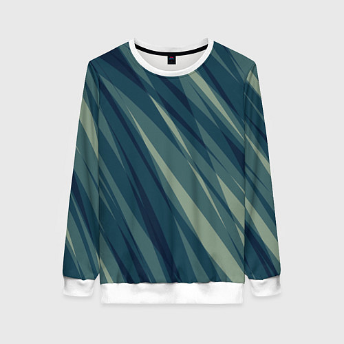 Женский свитшот Зеленовато-синий полосы / 3D-Белый – фото 1