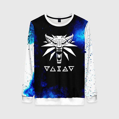 Женский свитшот Ведьмак лого синие краски / 3D-Белый – фото 1