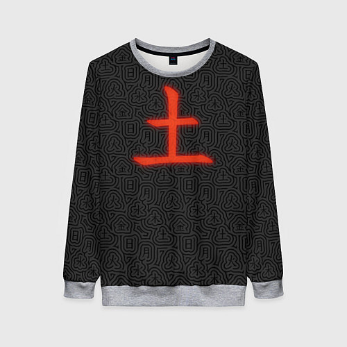 Женский свитшот Красная суббота японским иероглифом на фоне лабири / 3D-Меланж – фото 1