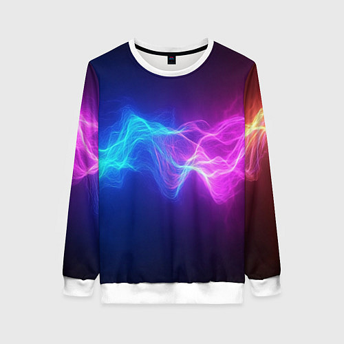 Женский свитшот Звуковая волна неоновый узор / 3D-Белый – фото 1