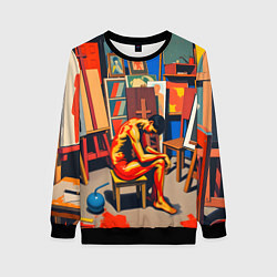 Свитшот женский Художник в мастерской, цвет: 3D-черный