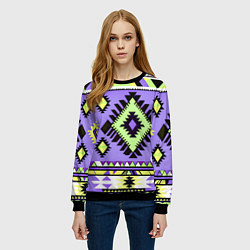 Свитшот женский Геометрический сиренево желтый орнамент ацтеков, цвет: 3D-черный — фото 2