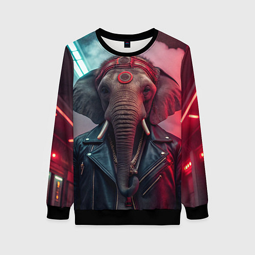 Женский свитшот Cyberpunk elephant / 3D-Черный – фото 1