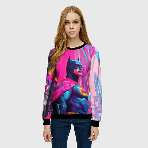 Женский свитшот Бэтмен в розовом стиле / 3D-Черный – фото 3